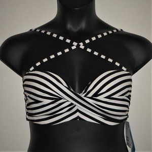 Convertible Strap Black and White Striped Bikini Top